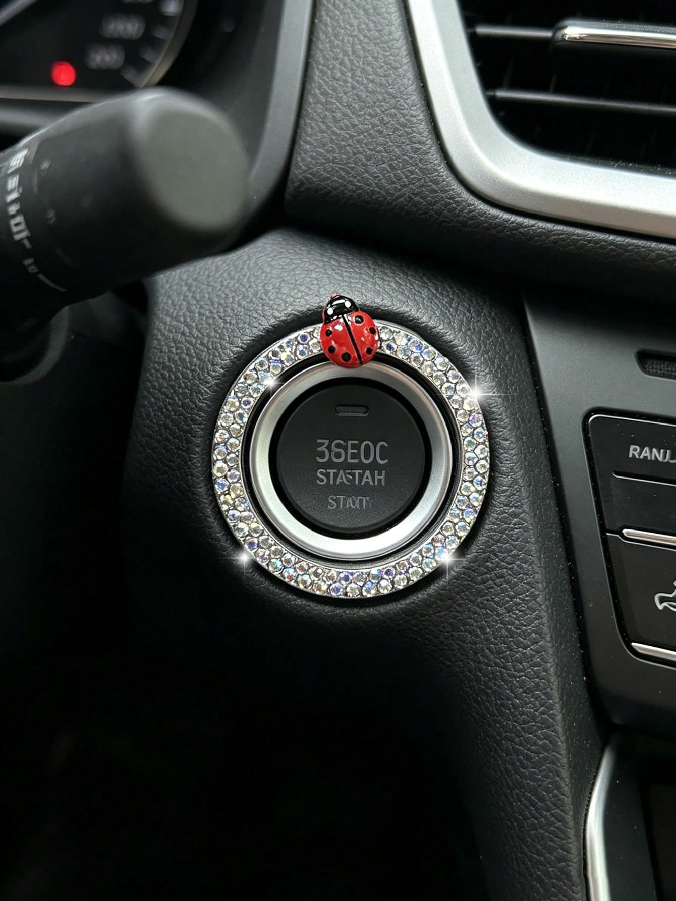 Ladybug Car One-Touch Start Decorative Ring, Rhinestone-Studded Interior Decoration, Universal Ignition Switch Button Decorative Sticker