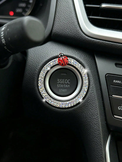 Ladybug Car One-Touch Start Decorative Ring, Rhinestone-Studded Interior Decoration, Universal Ignition Switch Button Decorative Sticker