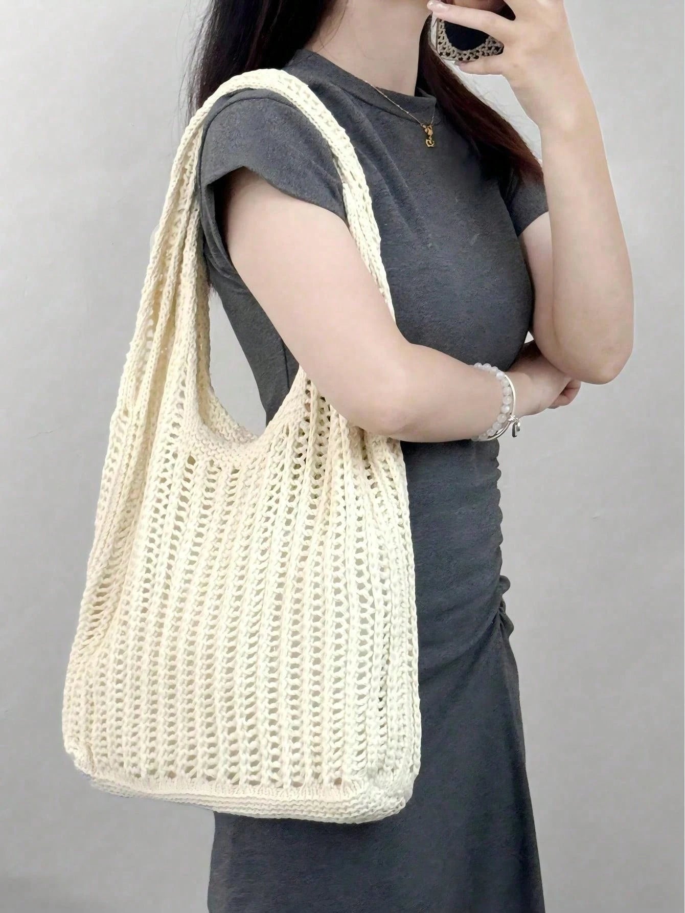 Large Capacity Crochet Shoulder Tote Bag- Lightweight Multifunctional Knitted Handbag, Suitable For Travel, Beach, Vacation And Daily Use
