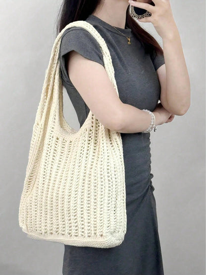 Large Capacity Crochet Shoulder Tote Bag- Lightweight Multifunctional Knitted Handbag, Suitable For Travel, Beach, Vacation And Daily Use