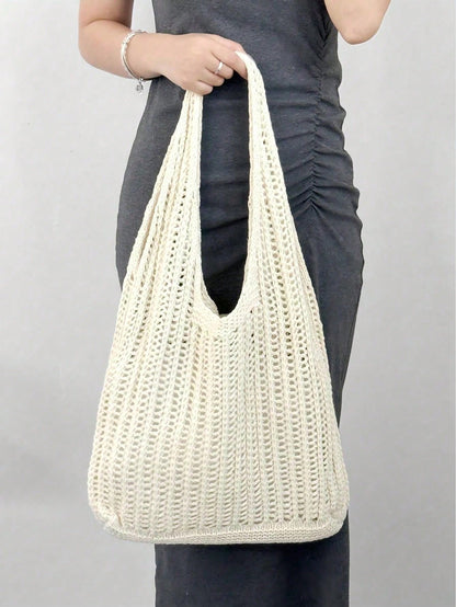 Large Capacity Crochet Shoulder Tote Bag- Lightweight Multifunctional Knitted Handbag, Suitable For Travel, Beach, Vacation And Daily Use