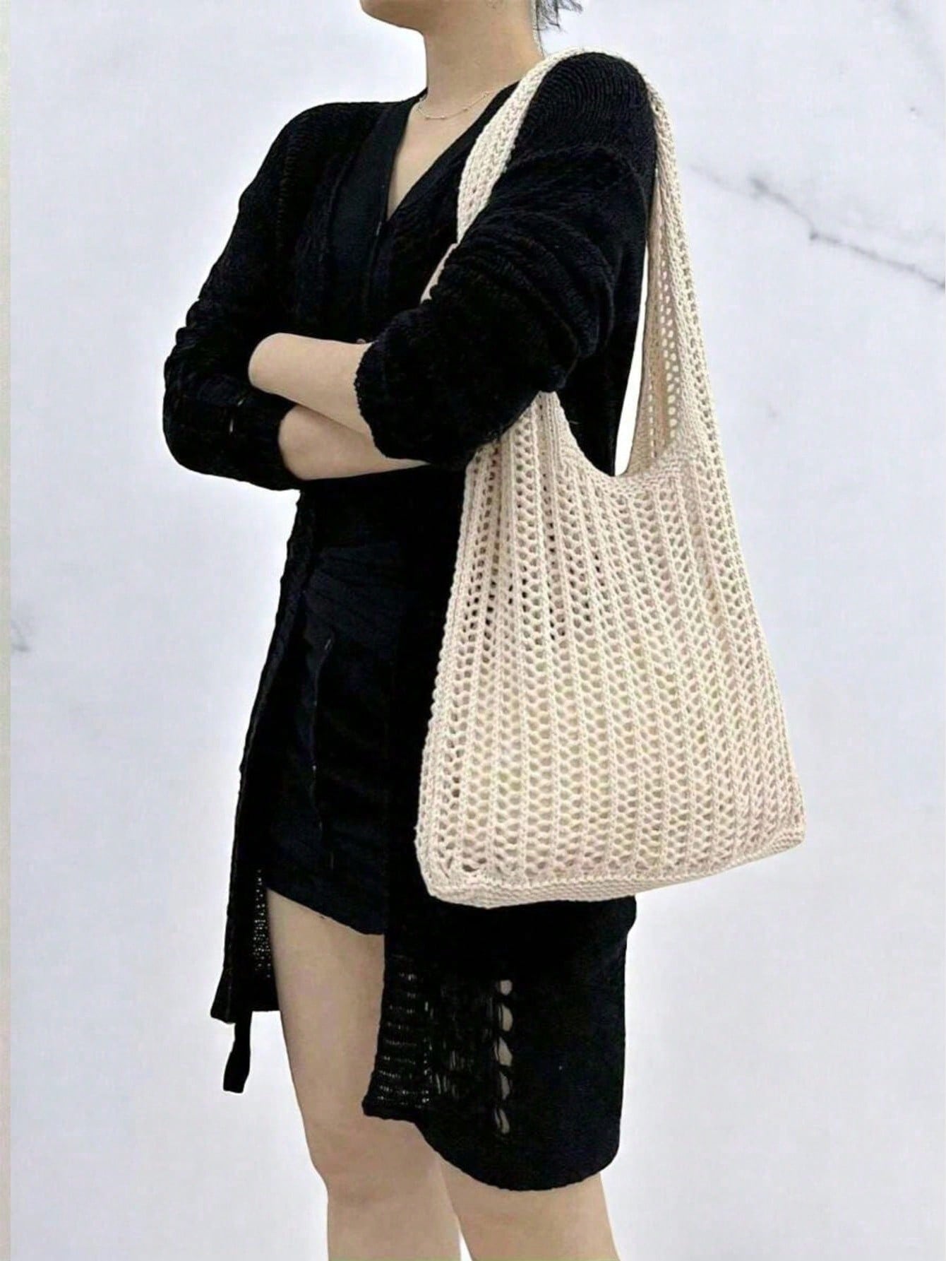 Large Capacity Crochet Shoulder Tote Bag- Lightweight Multifunctional Knitted Handbag, Suitable For Travel, Beach, Vacation And Daily Use
