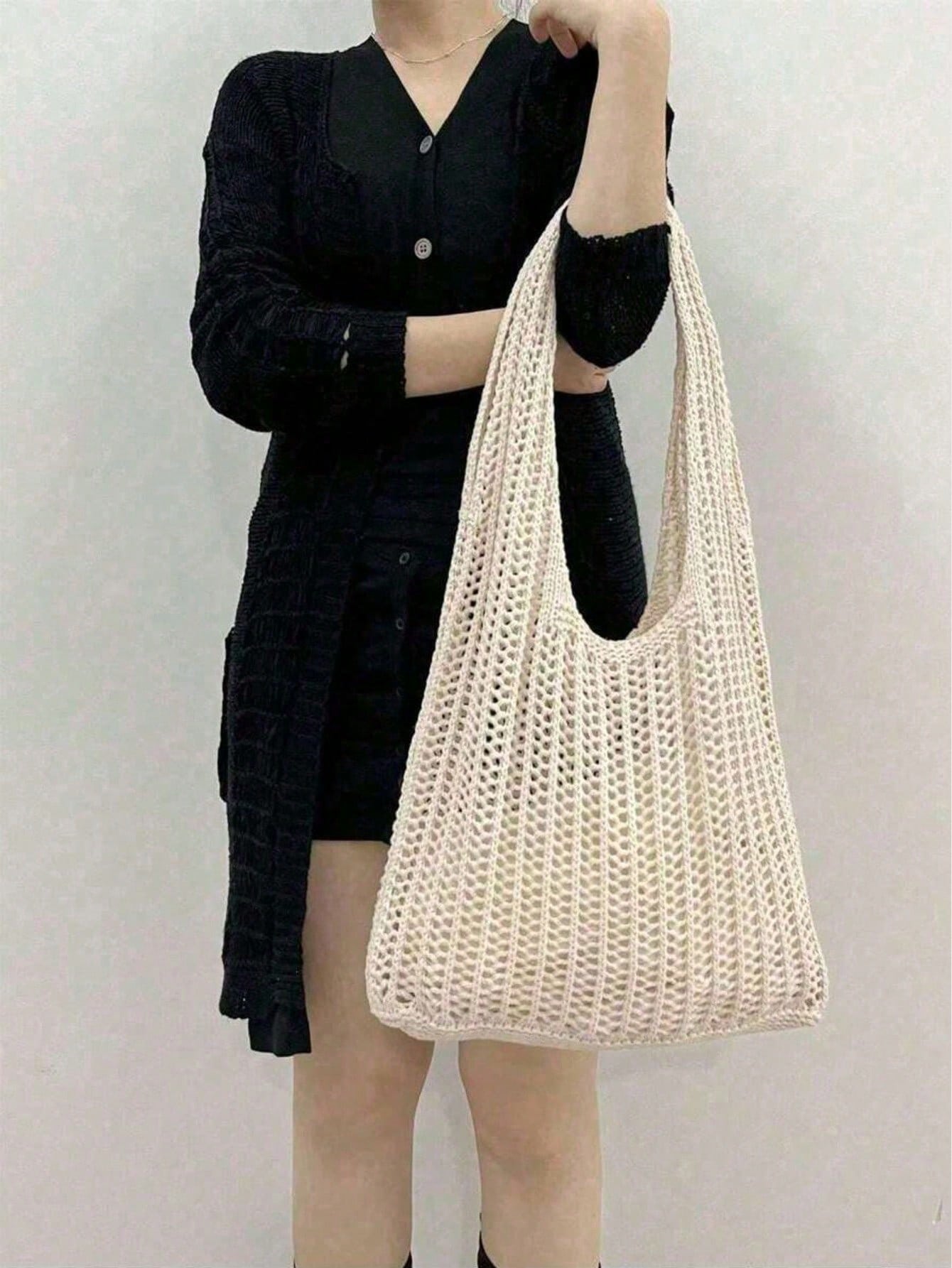 Large Capacity Crochet Shoulder Tote Bag- Lightweight Multifunctional Knitted Handbag, Suitable For Travel, Beach, Vacation And Daily Use