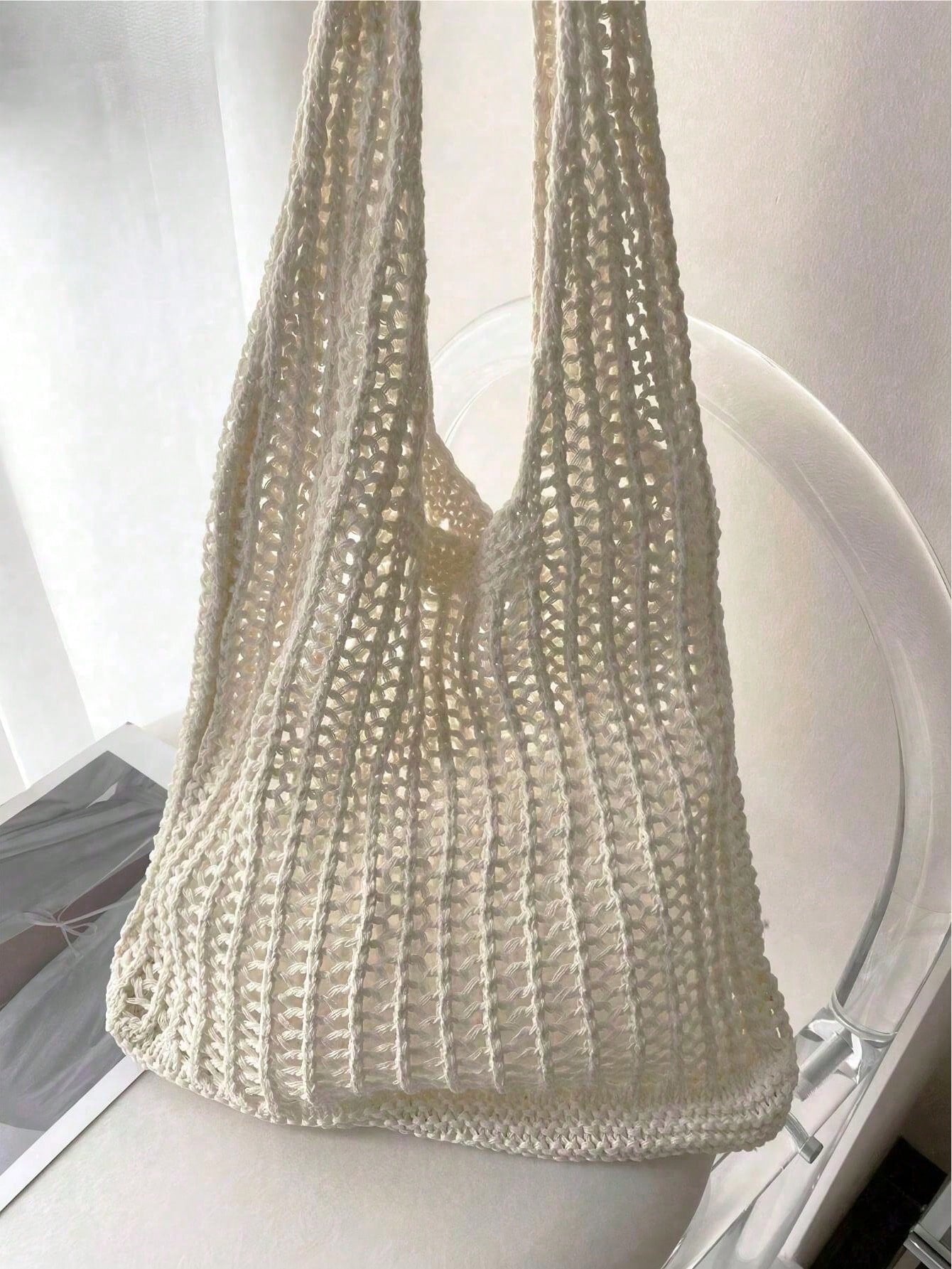 Large Capacity Crochet Shoulder Tote Bag- Lightweight Multifunctional Knitted Handbag, Suitable For Travel, Beach, Vacation And Daily Use