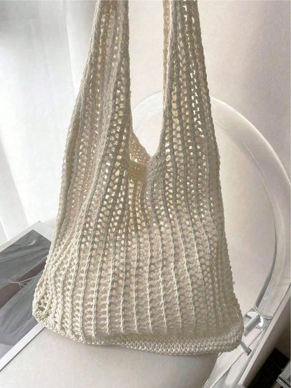 Large Capacity Crochet Shoulder Tote Bag- Lightweight Multifunctional Knitted Handbag, Suitable For Travel, Beach, Vacation And Daily Use