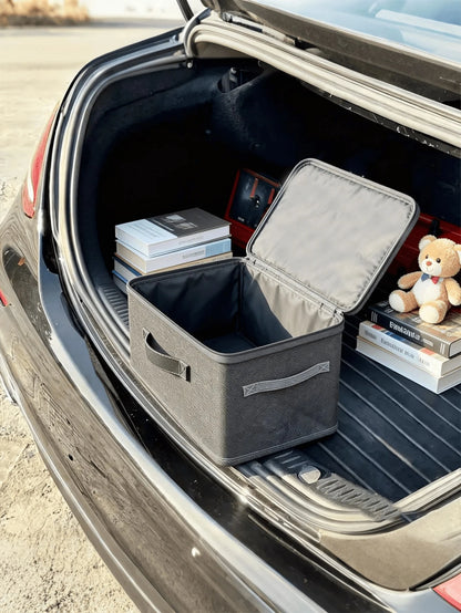 Large Capacity Foldable Car Trunk Organizer Box With Lid And Handle, Waterproof, Suitable For SUV And Sedan. Wardrobe, Clothing And Bedding Storage/Organization Basket.