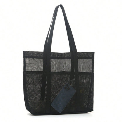 Large Women's Beach Tote Bag, Large Foldable Mesh Swimming Pool Travel Bag- Sandproof, Everyday Casual Tote Bag, Suitable For The Beach,Vacations
