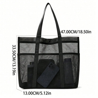 Large Women's Beach Tote Bag, Large Foldable Mesh Swimming Pool Travel Bag- Sandproof, Everyday Casual Tote Bag, Suitable For The Beach,Vacations