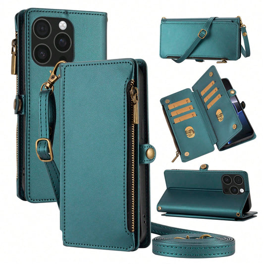Leather Wallet Card Holder Flip Phone Case 1pc Multifunctional With Card Slots Crossbody Strap Compatible With IPhone 17 Pro Max Series Fashion Protective Case For Shopping Travel Spring Gift Cover In