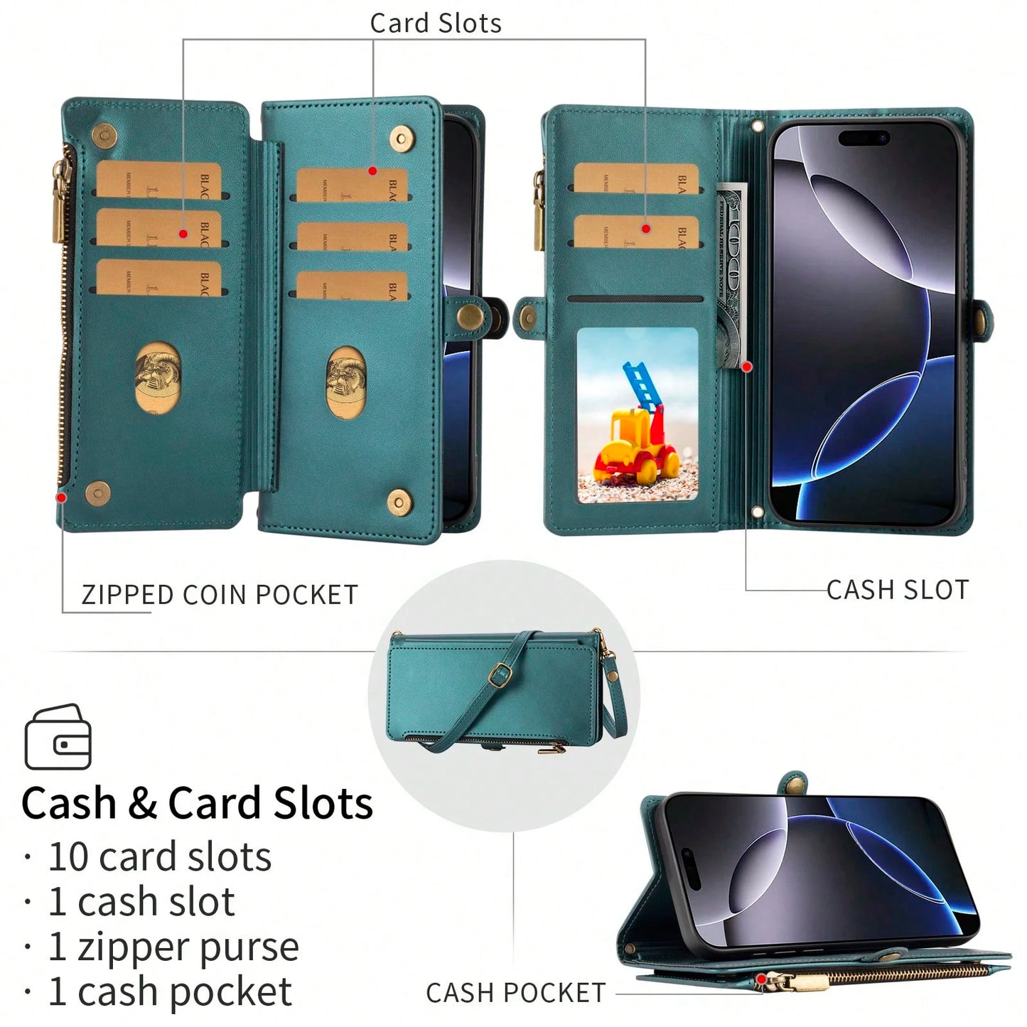 Leather Wallet Card Holder Flip Phone Case 1pc Multifunctional With Card Slots Crossbody Strap Compatible With IPhone 17 Pro Max Series Fashion Protective Case For Shopping Travel Spring Gift Cover In