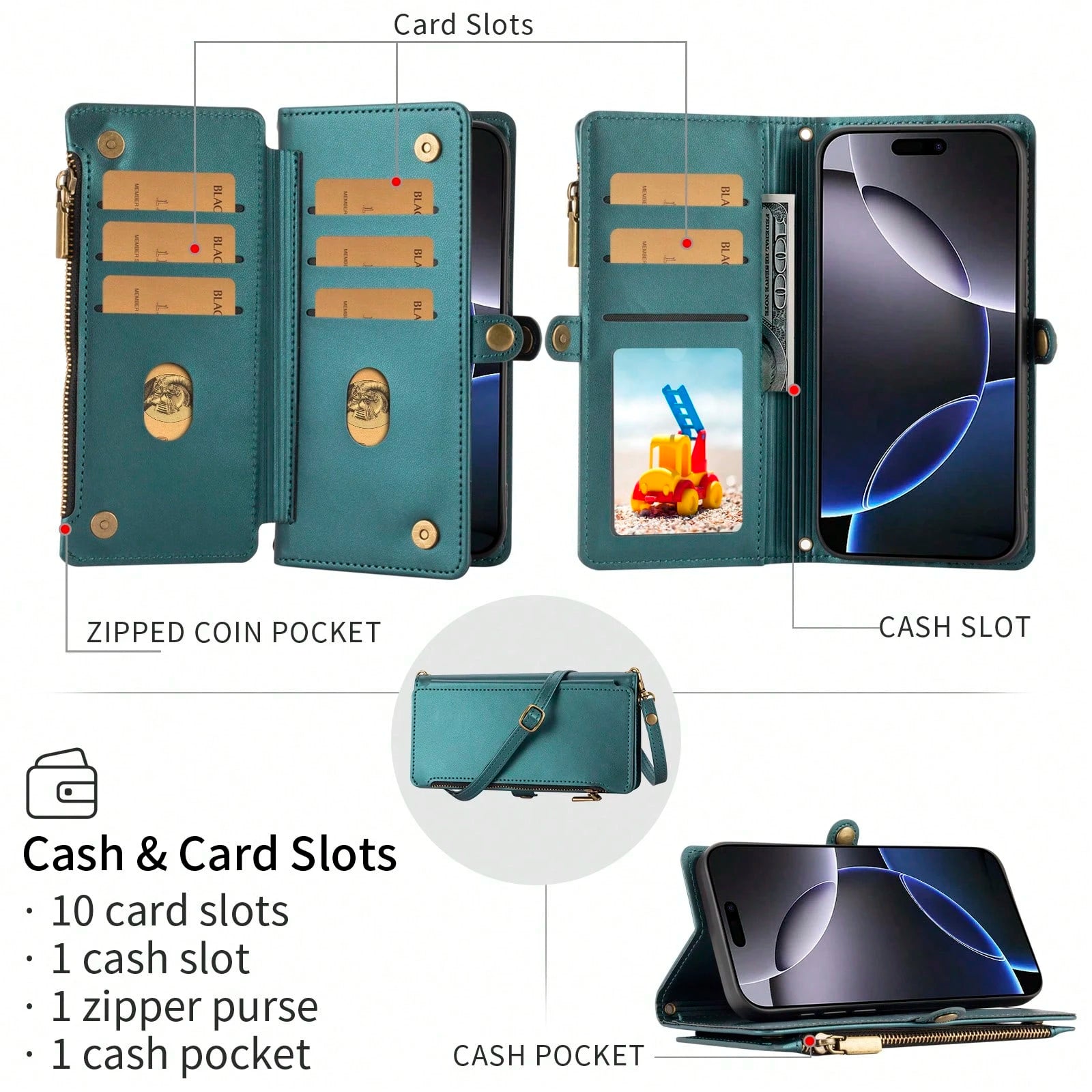 Leather Wallet Card Holder Flip Phone Case 1pc Multifunctional With Card Slots Crossbody Strap Compatible With IPhone 17 Pro Max Series Fashion Protective Case For Shopping Travel Spring Gift Cover In