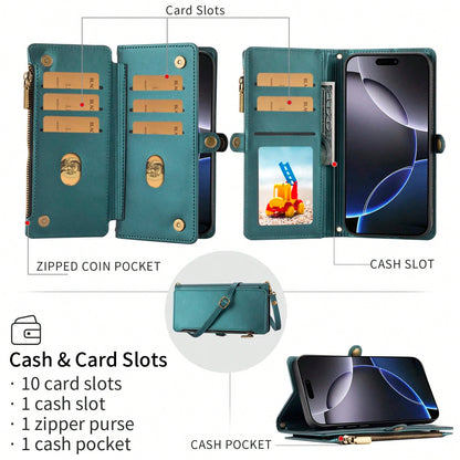 Leather Wallet Card Holder Flip Phone Case 1pc Multifunctional With Card Slots Crossbody Strap Compatible With IPhone 17 Pro Max Series Fashion Protective Case For Shopping Travel Spring Gift Cover In