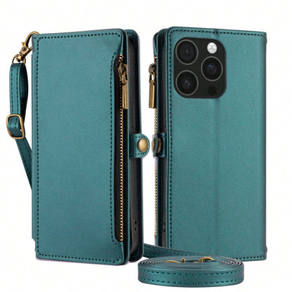 Leather Wallet Card Holder Flip Phone Case 1pc Multifunctional With Card Slots Crossbody Strap Compatible With IPhone 17 Pro Max Series Fashion Protective Case For Shopping Travel Spring Gift Cover In