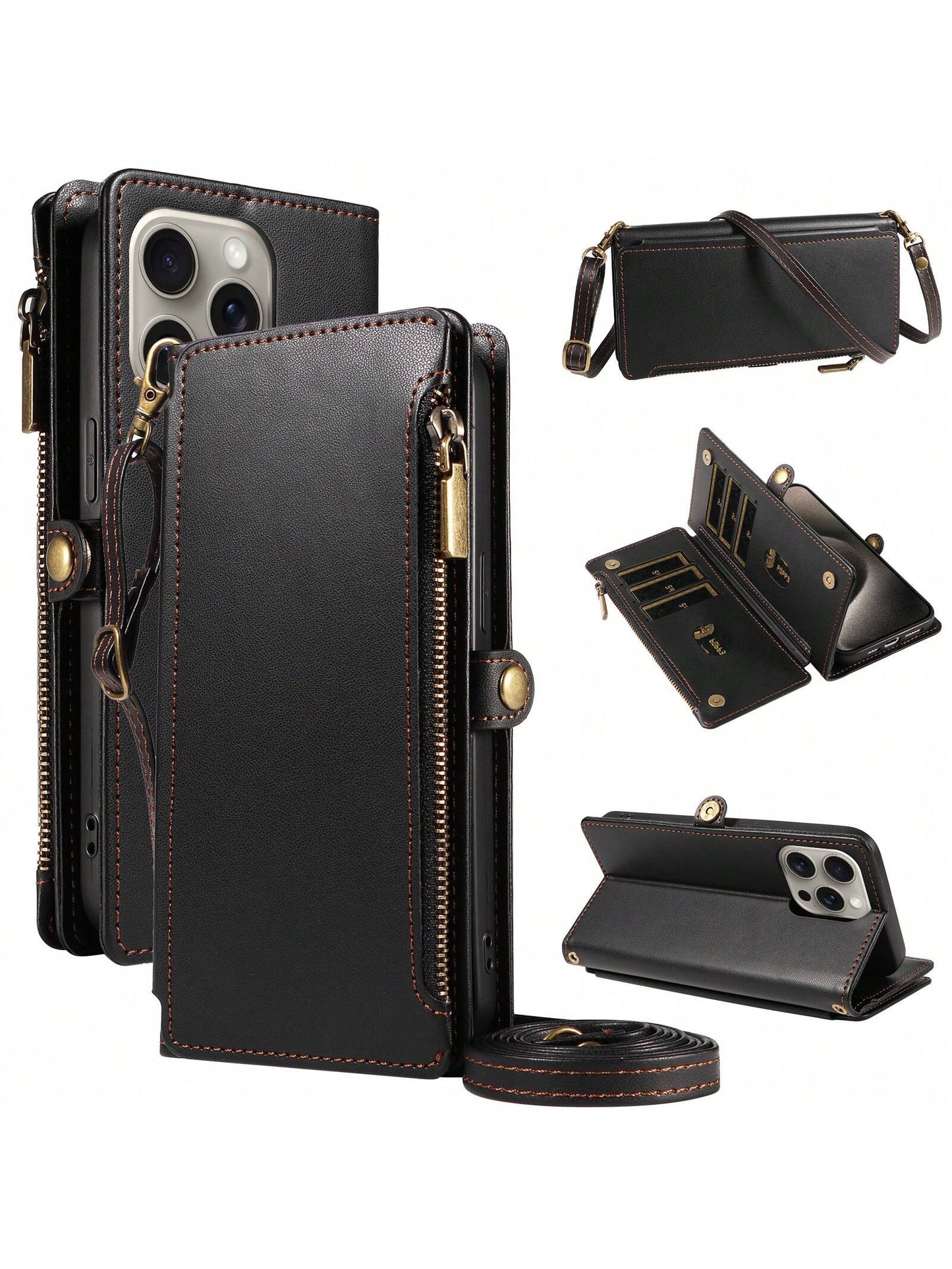 Leather Wallet Card Holder Flip Phone Case 1pc Multifunctional With Card Slots Crossbody Strap Compatible With IPhone 17 Pro Max Series Fashion Protective Case For Shopping Travel Spring Gift Cover In
