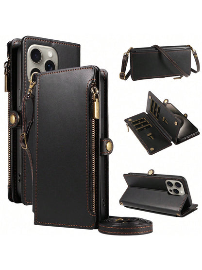 Leather Wallet Card Holder Flip Phone Case 1pc Multifunctional With Card Slots Crossbody Strap Compatible With IPhone 17 Pro Max Series Fashion Protective Case For Shopping Travel Spring Gift Cover In