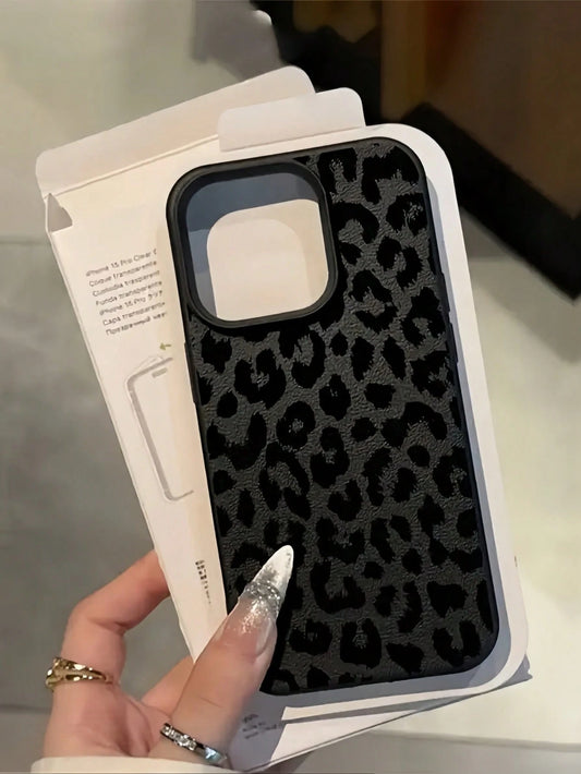 Leopard Print Fashion Phone Case TPU Black Matte Leopard Print Fashion 1pc Full Coverage Leopard Print Painted Textured Black Matte Anti-Fall TPU Phone Shockproof Case Compatible With Apple 16 15 14 1