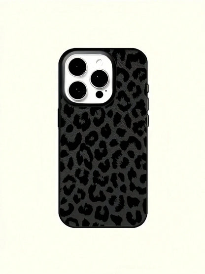 Leopard Print Fashion Phone Case TPU Black Matte Leopard Print Fashion 1pc Full Coverage Leopard Print Painted Textured Black Matte Anti-Fall TPU Phone Shockproof Case Compatible With Apple 16 15 14 1
