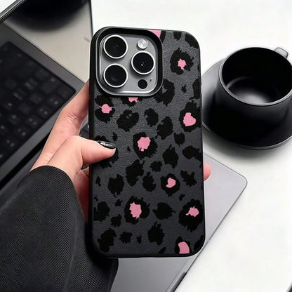Leopard Print Fashion Phone Case TPU Black Matte Leopard Print Fashion 1pc Full Coverage Leopard Print Painted Textured Black Matte Anti-Fall TPU Phone Shockproof Case Compatible With Apple 16 15 14 1