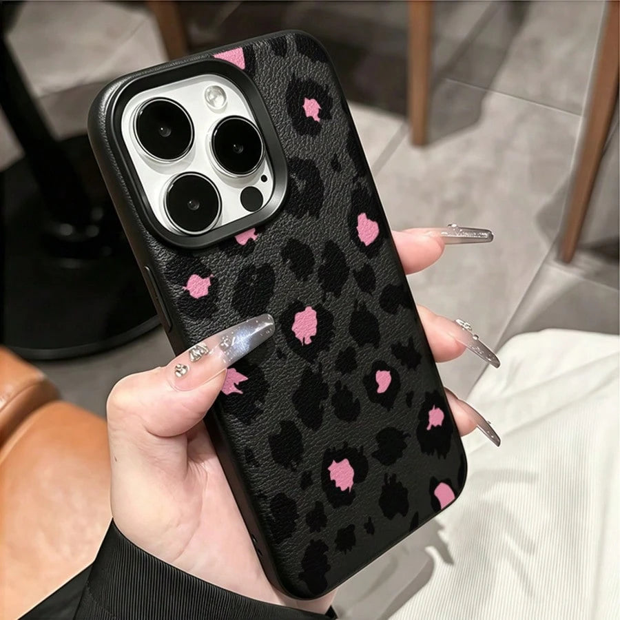 Leopard Print Fashion Phone Case TPU Black Matte Leopard Print Fashion 1pc Full Coverage Leopard Print Painted Textured Black Matte Anti-Fall TPU Phone Shockproof Case Compatible With Apple 16 15 14 1