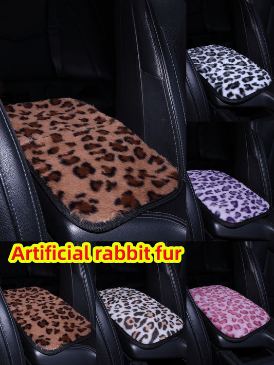 Leopard Velvet Armrest Pad, Anti-Slip Car Center Console Mat, Auto Decor Accessories