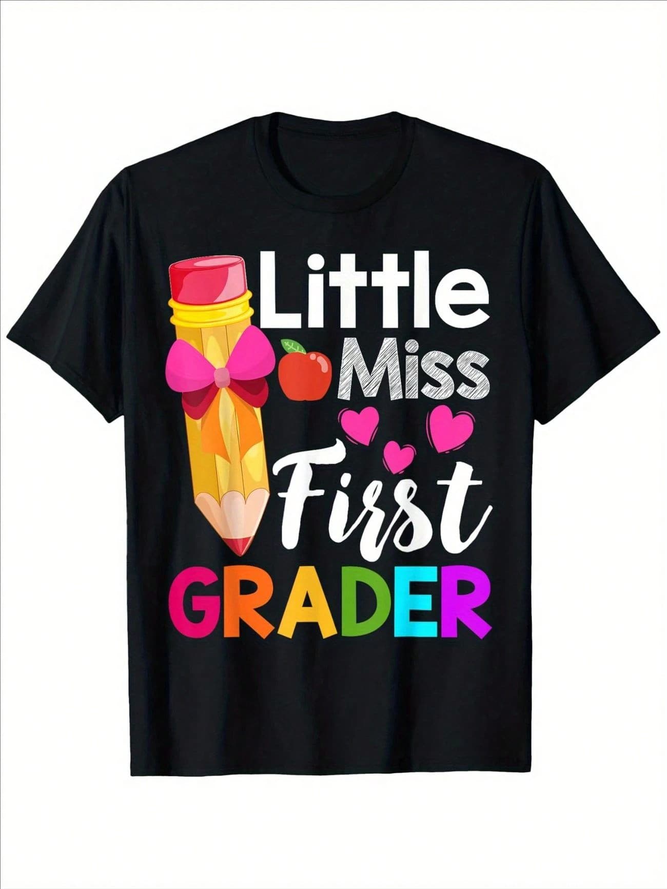 Little Miss 1st Grader T-Shirt – Black Cotton First Day Of School Tee For Boys & Girls, Casual Short Sleeve With Colorful Lettering, Perfect Gift For Youngsters, Youngsters School Apparel| Vibrant Yo