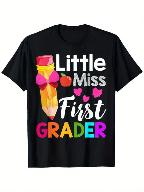 Little Miss 1st Grader T-Shirt – Black Cotton First Day Of School Tee For Boys & Girls, Casual Short Sleeve With Colorful Lettering, Perfect Gift For Youngsters, Youngsters School Apparel| Vibrant Yo