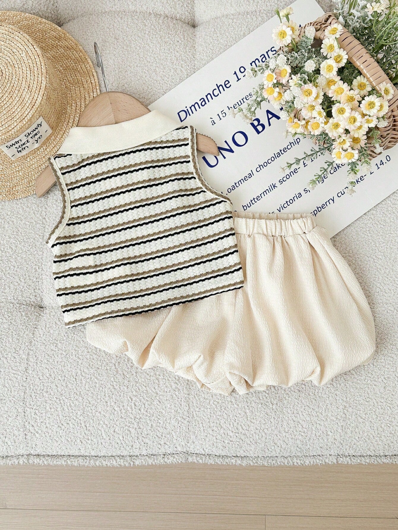 LMoss Kids Baby Girl Cute Summer Striped Polo Collar Tank Top And Elastic Waist Ruffle Shorts Set Outfit 2 Pieces Girls Vintage Style Knit Two Toddler