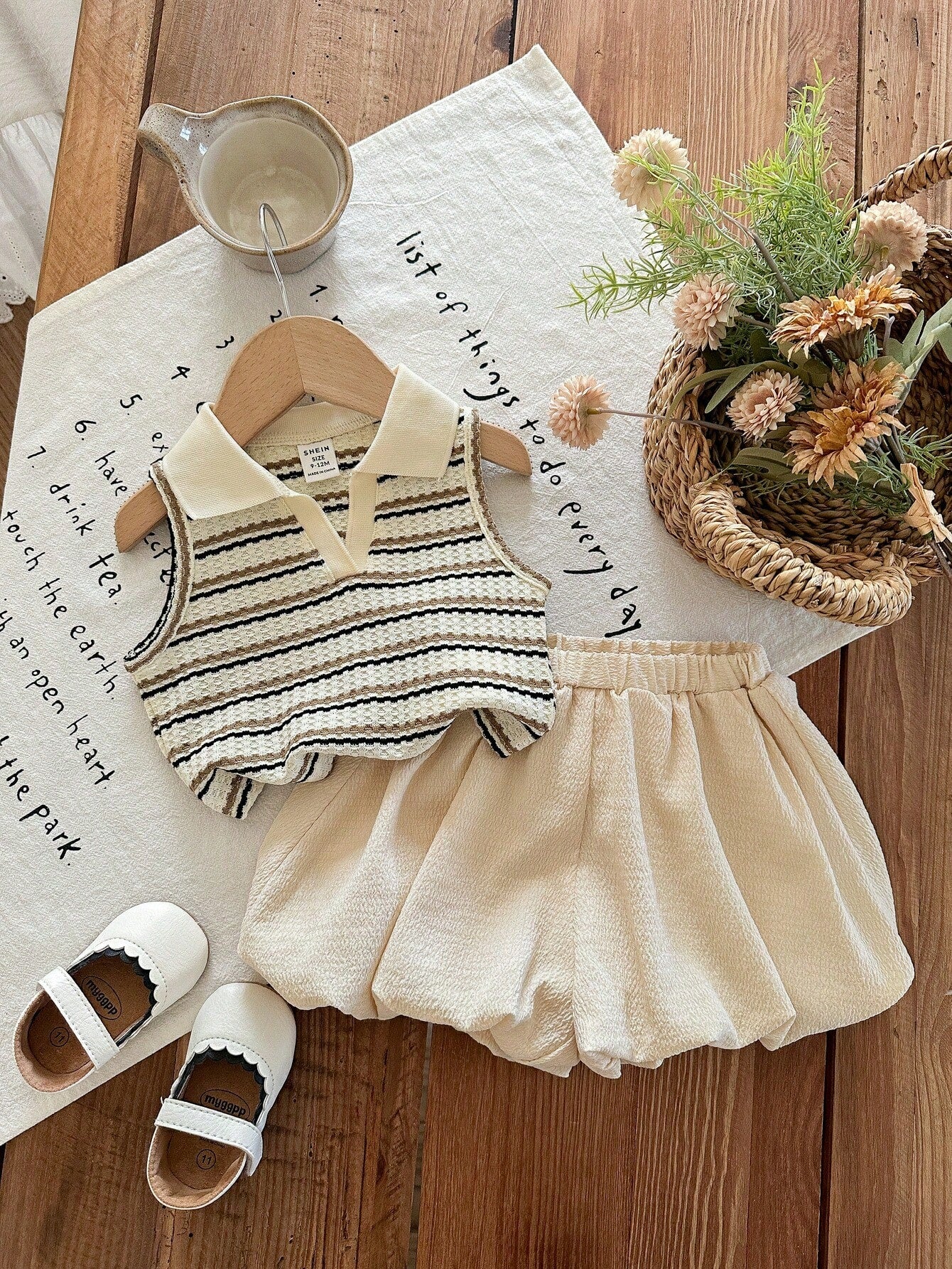 LMoss Kids Baby Girl Cute Summer Striped Polo Collar Tank Top And Elastic Waist Ruffle Shorts Set Outfit 2 Pieces Girls Vintage Style Knit Two Toddler