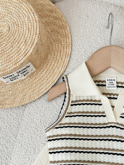 LMoss Kids Baby Girl Cute Summer Striped Polo Collar Tank Top And Elastic Waist Ruffle Shorts Set Outfit 2 Pieces Girls Vintage Style Knit Two Toddler
