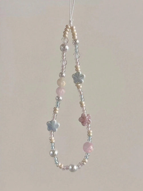 Lovely Ceramic Blue/Pink Sakura Ccd Camera Strap For Diy Pearl Beaded Phone Chain Accessories, Fresh Style Pendant Decoration Gifts For Mother, Family, Friends, Birthday, Holiday Phone Charm