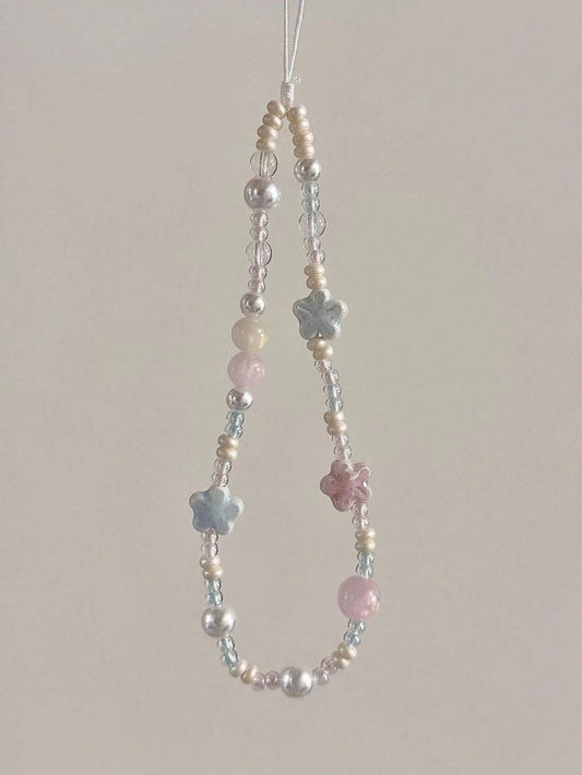 Lovely Ceramic Blue/Pink Sakura Ccd Camera Strap For Diy Pearl Beaded Phone Chain Accessories, Fresh Style Pendant Decoration Gifts For Mother, Family, Friends, Birthday, Holiday Phone Charm