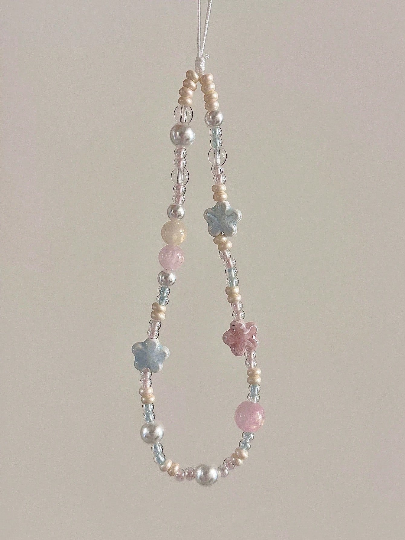 Lovely Ceramic Blue/Pink Sakura Ccd Camera Strap For Diy Pearl Beaded Phone Chain Accessories, Fresh Style Pendant Decoration Gifts For Mother, Family, Friends, Birthday, Holiday Phone Charm