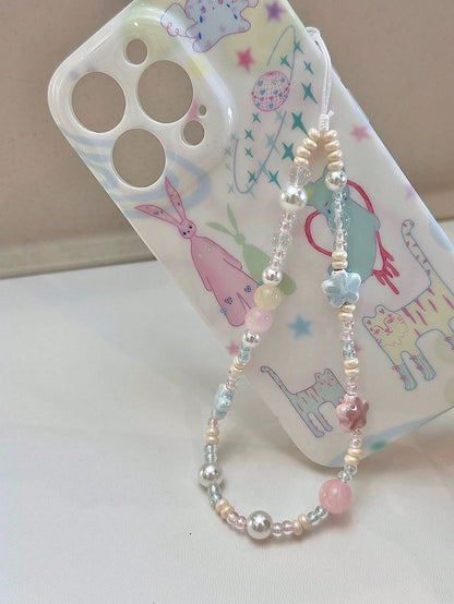 Lovely Ceramic Blue/Pink Sakura Ccd Camera Strap For Diy Pearl Beaded Phone Chain Accessories, Fresh Style Pendant Decoration Gifts For Mother, Family, Friends, Birthday, Holiday Phone Charm