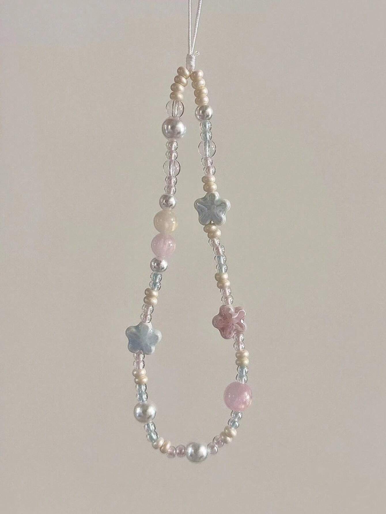 Lovely Ceramic Blue/Pink Sakura Ccd Camera Strap For Diy Pearl Beaded Phone Chain Accessories, Fresh Style Pendant Decoration Gifts For Mother, Family, Friends, Birthday, Holiday Phone Charm