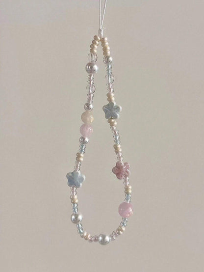 Lovely Ceramic Blue/Pink Sakura Ccd Camera Strap For Diy Pearl Beaded Phone Chain Accessories, Fresh Style Pendant Decoration Gifts For Mother, Family, Friends, Birthday, Holiday Phone Charm