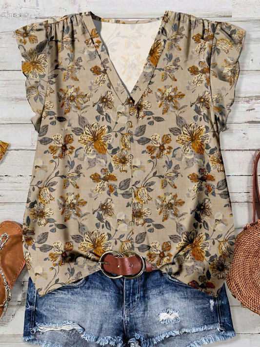 LUNE Women's Casual Boho Retro Minimalist Shirt, Suitable For Summer,Fall Clothes For Women,Business Casual Woman Chic Blouses For Women Vacation Khaki