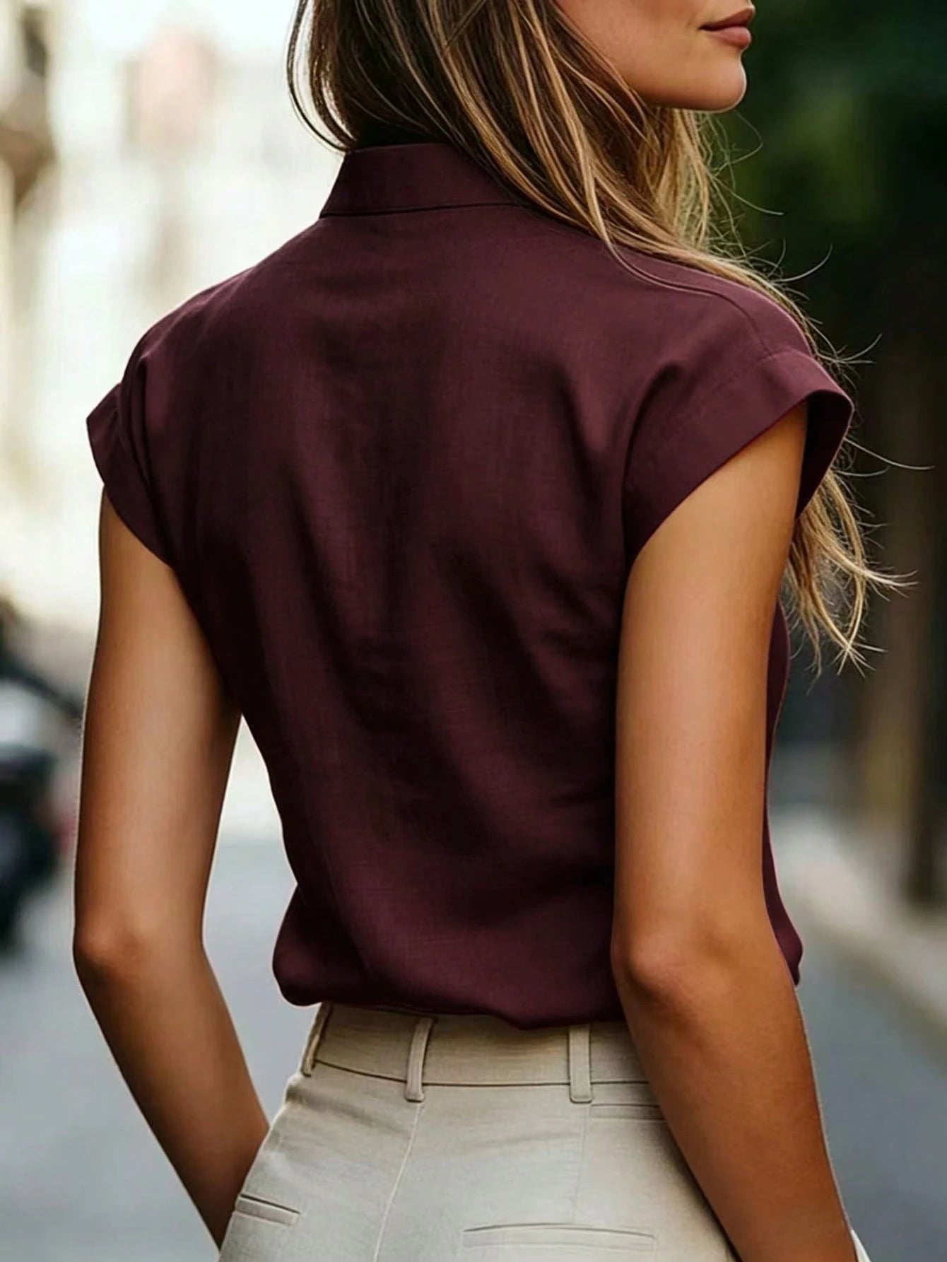 LUNE Women's Solid Color Minimalist Short Sleeve Shirt, Casual Everyday Wear