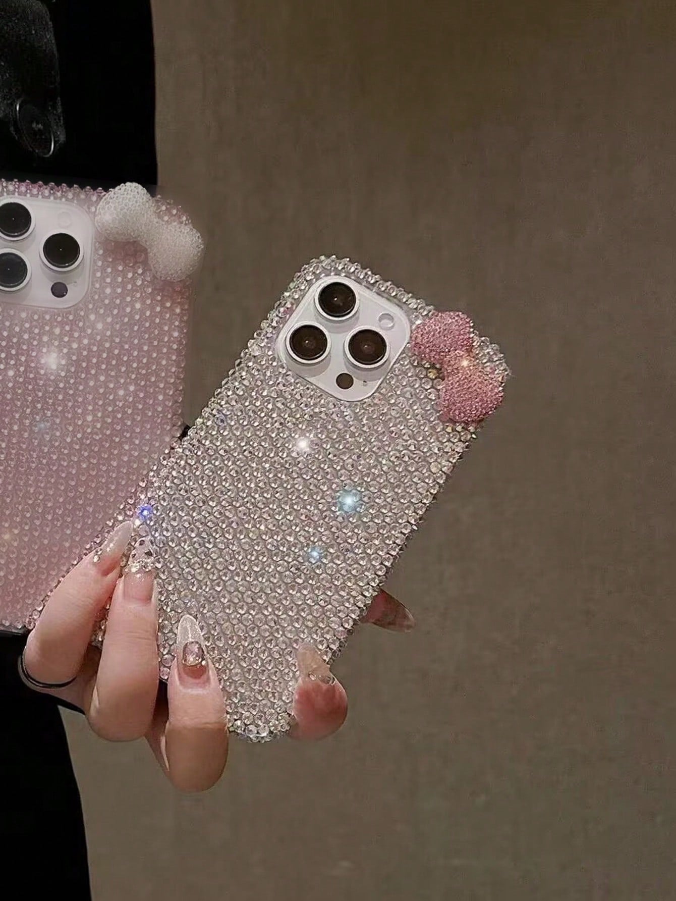 Luxury Pink Glitter Sparkle Rhinestone Bow Fashion Phone Case Shining Rhinestone Sparkly Rhinestone Bow Rhinestone Edged Plaster Rhinestone Bow Phone Case Compatible With IPhone 17 Pro Max/16 Plus/XS