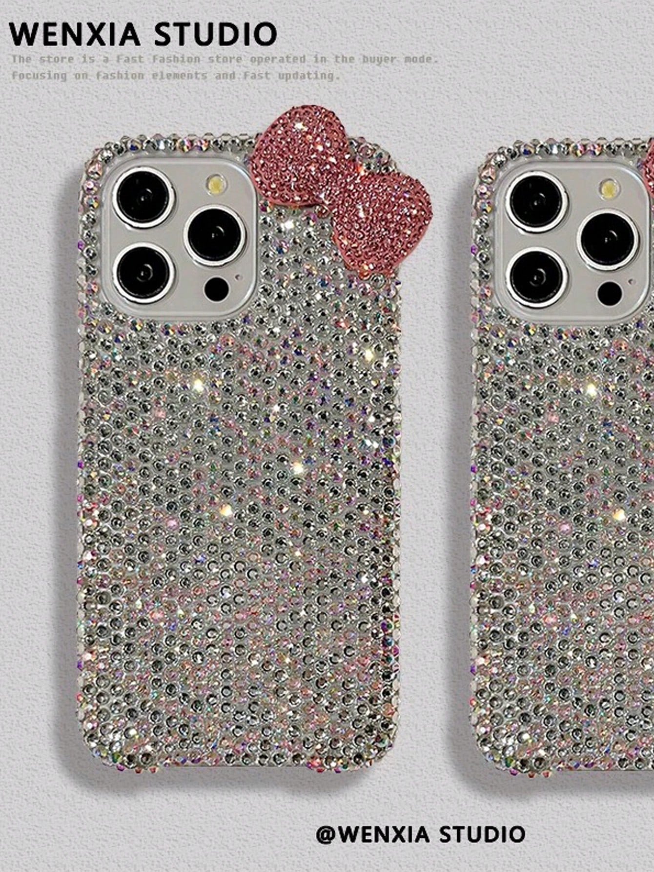 Luxury Pink Glitter Sparkle Rhinestone Bow Fashion Phone Case Shining Rhinestone Sparkly Rhinestone Bow Rhinestone Edged Plaster Rhinestone Bow Phone Case Compatible With IPhone 17 Pro Max/16 Plus/XS