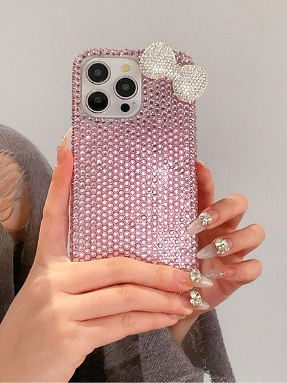 Luxury Pink Glitter Sparkle Rhinestone Bow Fashion Phone Case Shining Rhinestone Sparkly Rhinestone Bow Rhinestone Edged Plaster Rhinestone Bow Phone Case Compatible With IPhone 17 Pro Max/16 Plus/XS
