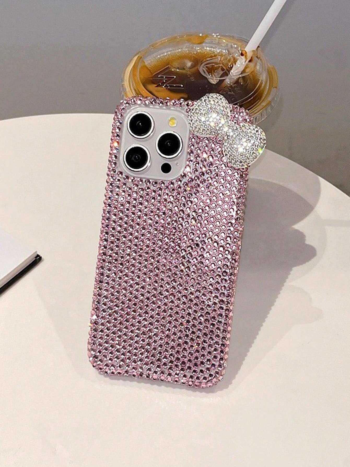 Luxury Pink Glitter Sparkle Rhinestone Bow Fashion Phone Case Shining Rhinestone Sparkly Rhinestone Bow Rhinestone Edged Plaster Rhinestone Bow Phone Case Compatible With IPhone 17 Pro Max/16 Plus/XS