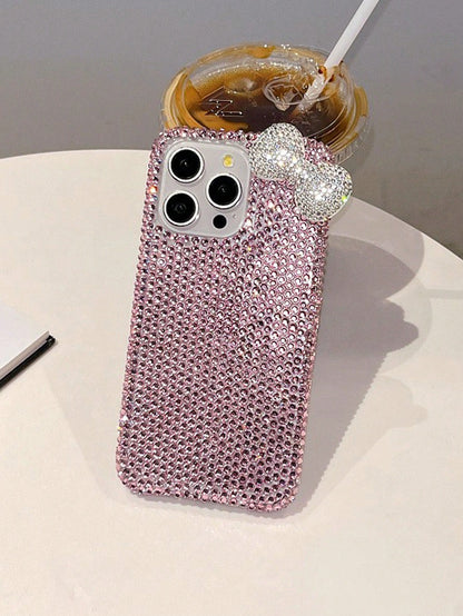 Luxury Pink Glitter Sparkle Rhinestone Bow Fashion Phone Case Shining Rhinestone Sparkly Rhinestone Bow Rhinestone Edged Plaster Rhinestone Bow Phone Case Compatible With IPhone 17 Pro Max/16 Plus/XS