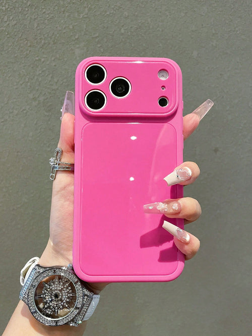 Luxury Rose Red Glossy Element Solid Silicone Full Coverage Phone Case, Compatible With IPhone 17 17Pro 17 Pro Max, 16, 15, 14, 13, 12, 11 Pro Max, Lens Protection, Shockproof Frame, Hard Back Cover