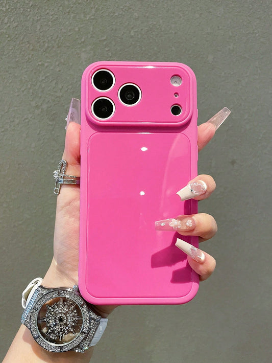 Luxury Rose Red Glossy Element Solid Silicone Full Coverage Phone Case, Compatible With IPhone 17 17Pro 17 Pro Max, 16, 15, 14, 13, 12, 11 Pro Max, Lens Protection, Shockproof Frame, Hard Back Cover