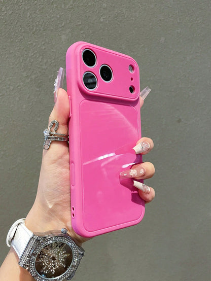 Luxury Rose Red Glossy Element Solid Silicone Full Coverage Phone Case, Compatible With IPhone 17 17Pro 17 Pro Max, 16, 15, 14, 13, 12, 11 Pro Max, Lens Protection, Shockproof Frame, Hard Back Cover