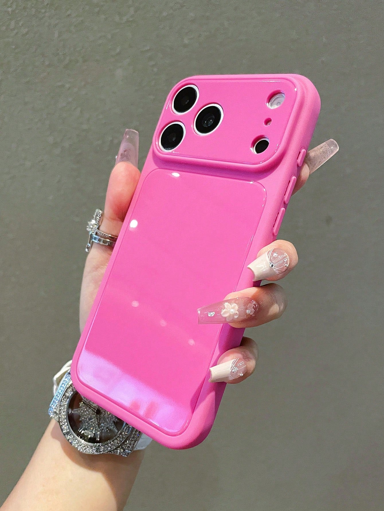 Luxury Rose Red Glossy Element Solid Silicone Full Coverage Phone Case, Compatible With IPhone 17 17Pro 17 Pro Max, 16, 15, 14, 13, 12, 11 Pro Max, Lens Protection, Shockproof Frame, Hard Back Cover