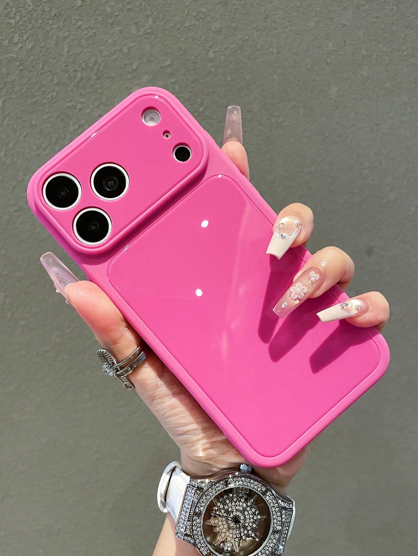 Luxury Rose Red Glossy Element Solid Silicone Full Coverage Phone Case, Compatible With IPhone 17 17Pro 17 Pro Max, 16, 15, 14, 13, 12, 11 Pro Max, Lens Protection, Shockproof Frame, Hard Back Cover