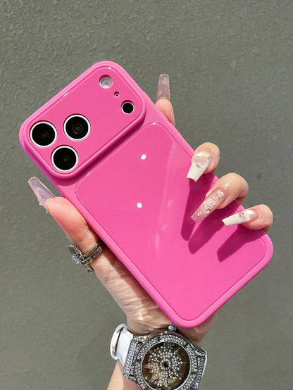 Luxury Rose Red Glossy Element Solid Silicone Full Coverage Phone Case, Compatible With IPhone 17 17Pro 17 Pro Max, 16, 15, 14, 13, 12, 11 Pro Max, Lens Protection, Shockproof Frame, Hard Back Cover