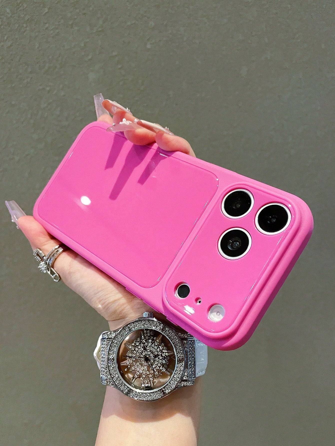 Luxury Rose Red Glossy Element Solid Silicone Full Coverage Phone Case, Compatible With IPhone 17 17Pro 17 Pro Max, 16, 15, 14, 13, 12, 11 Pro Max, Lens Protection, Shockproof Frame, Hard Back Cover