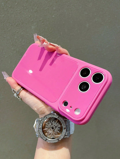 Luxury Rose Red Glossy Element Solid Silicone Full Coverage Phone Case, Compatible With IPhone 17 17Pro 17 Pro Max, 16, 15, 14, 13, 12, 11 Pro Max, Lens Protection, Shockproof Frame, Hard Back Cover